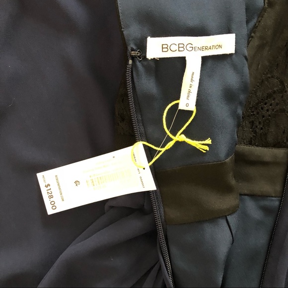 BCBGeneration Evening Dress Maxi Black Lace Top & Navy Sheer Overlay Size 0 - Picture 6 of 8